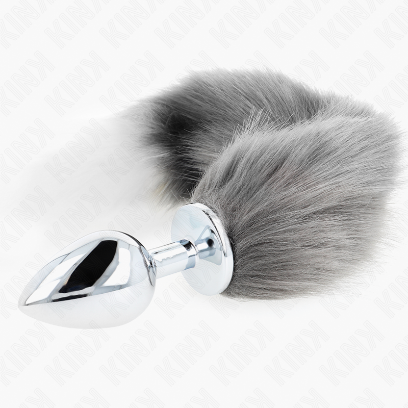 KINK - ANAL PLUG SIZE L 10 X 4 CM WITH SYNTHETIC TAIL 40 CM GREY AND WHITE — 3
