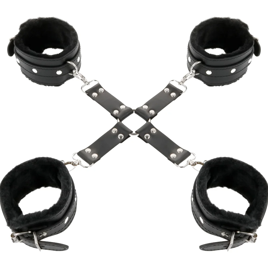 DARKNESS - LEATHER HANDCUFFS FOR FOOT AND HANDS BLACK — 2