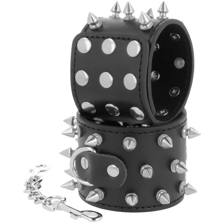 DARKNESS - SKULLS AND BONES BLACK SPIKED HANDCUFFS — 2