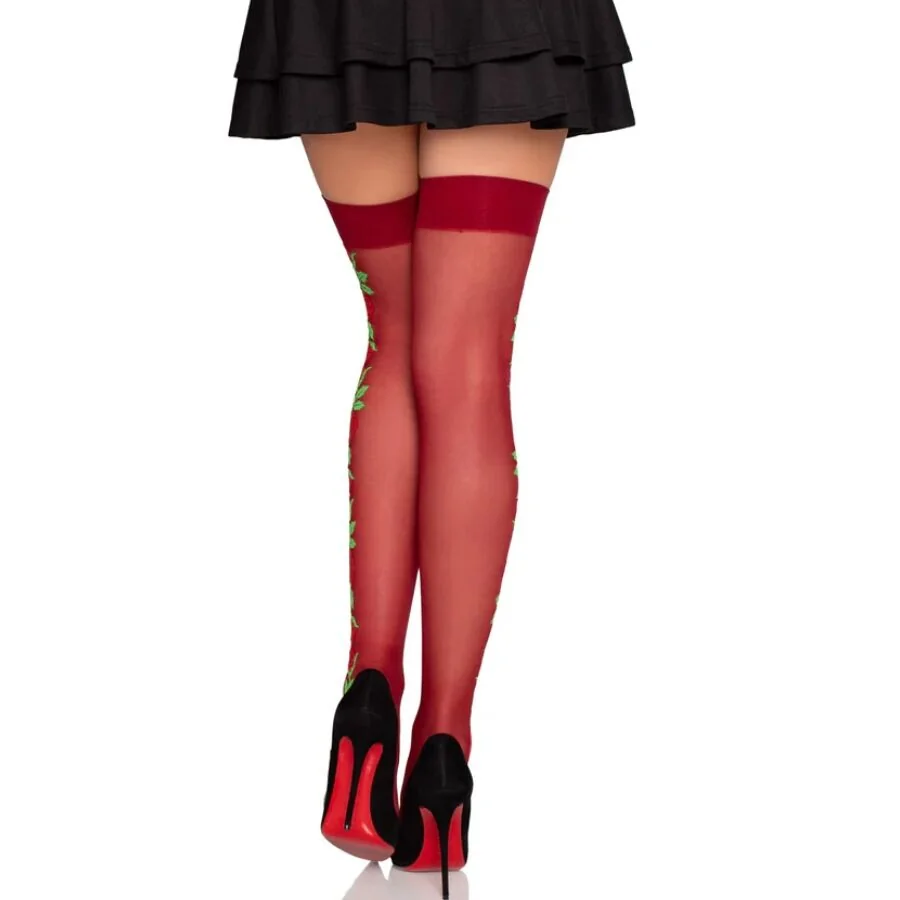 LEG AVENUE - 1957 GARTER BELT STOCKINGS WITH RED FLOWERS - ONE SIZE — 3