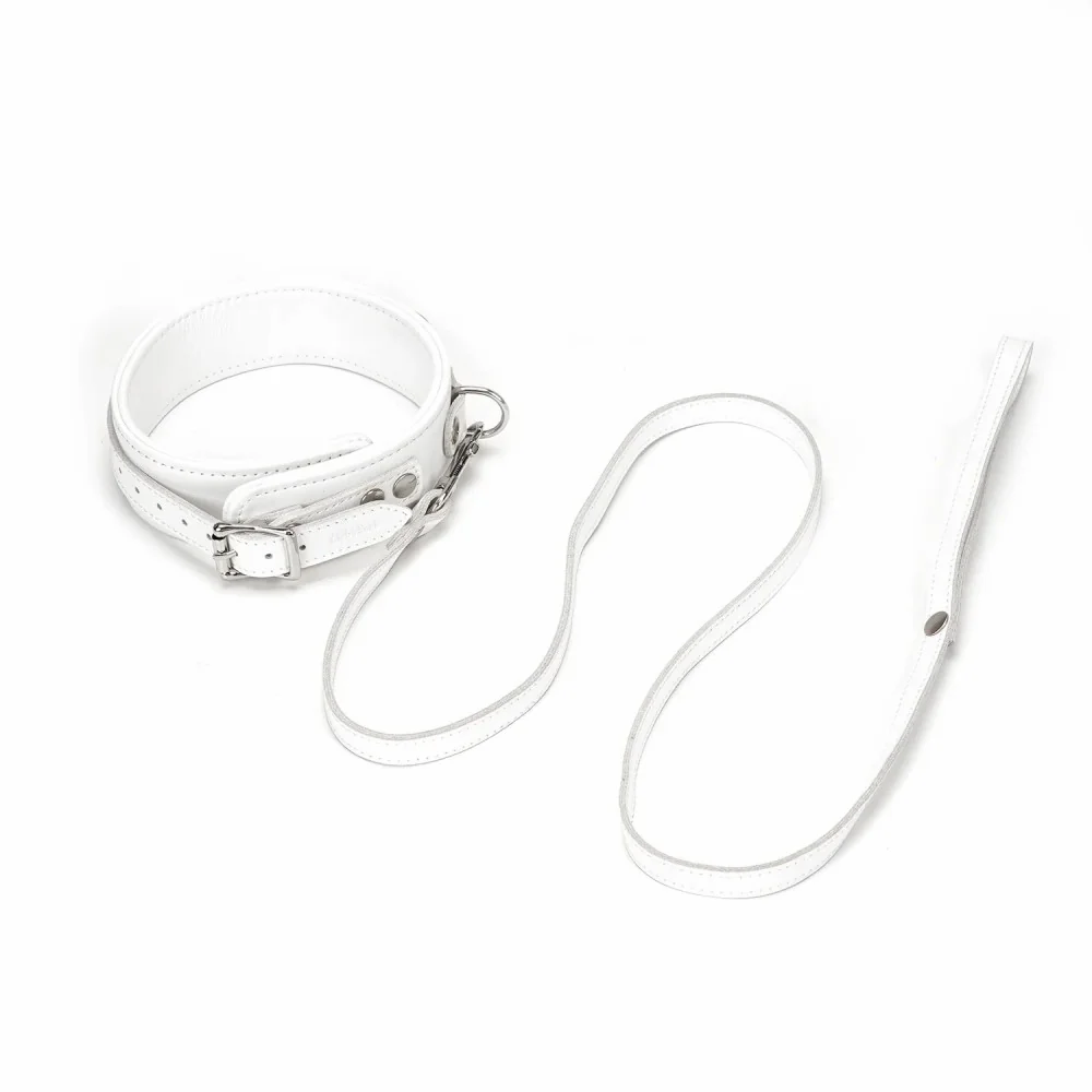 естествена кожа - Collar Leash Fuji White на супер цена в Passion.bg