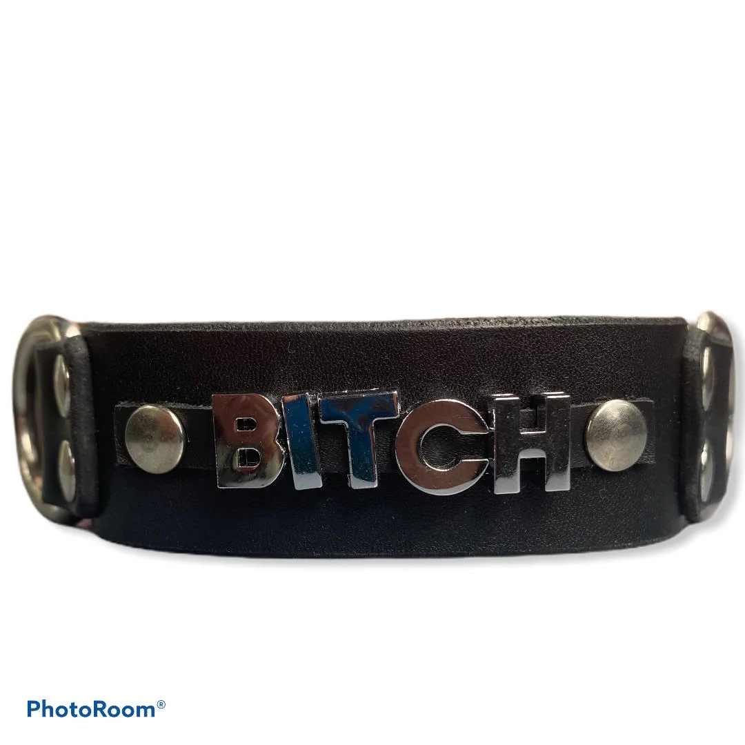 Нашийник от естествена кожа с надпис BITCH – Collar Bitch - Image 22