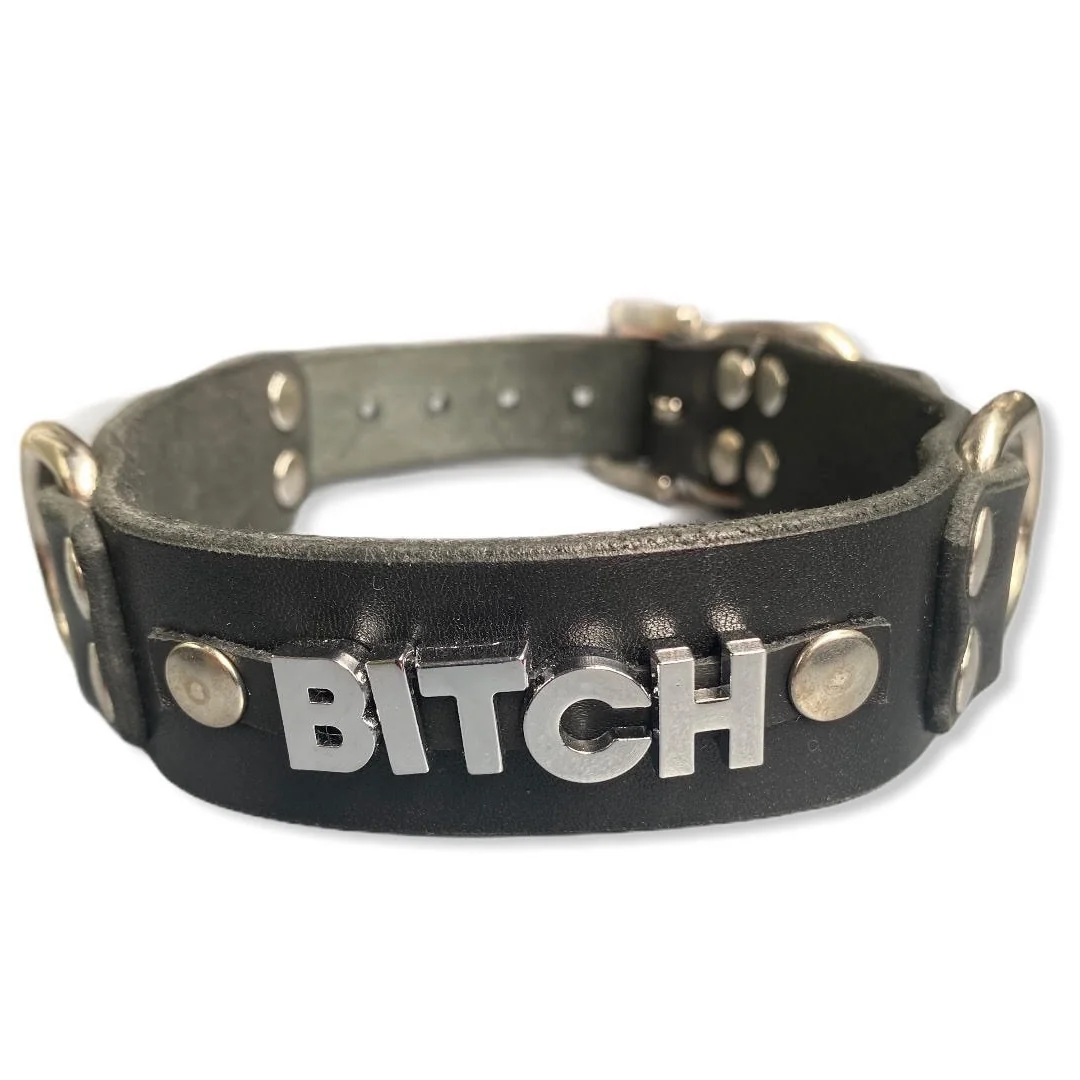 Нашийник от естествена кожа с надпис BITCH – Collar Bitch на супер цена в Passion.bg