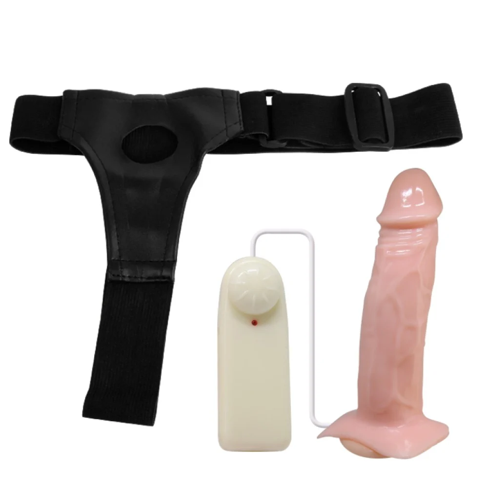 Вибриращ страпон с кухо дилдо, регулируем, 17см. - Baile Jessica Strap-on - Image 7