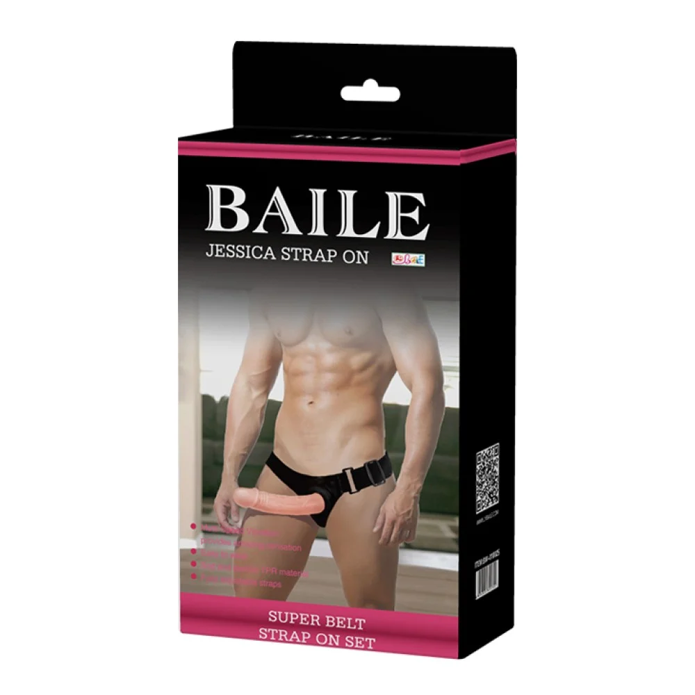 Вибриращ страпон с кухо дилдо, регулируем, 17см. - Baile Jessica Strap-on - Image 11