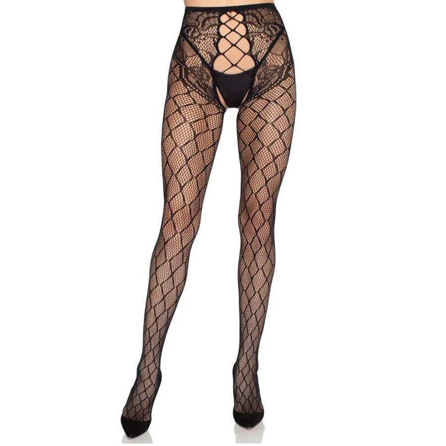 LEG AVENUE - 1966 NET TIGHTS WITH CROTCHLESS PANTY BLACK - ONE SIZE — 4