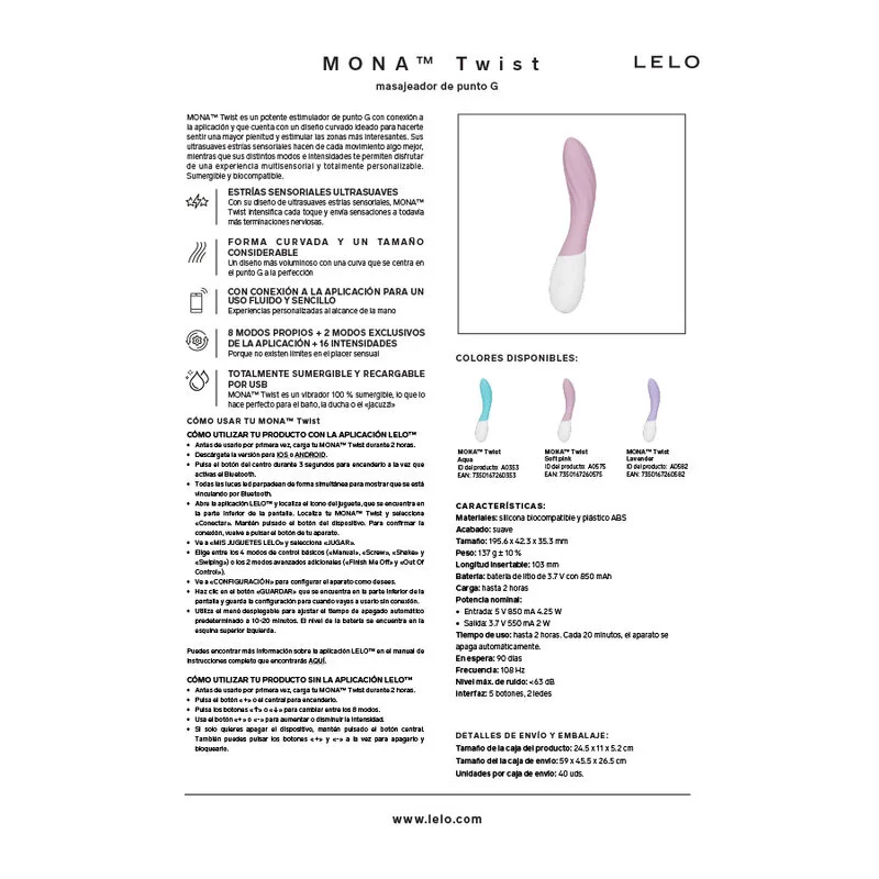 LELO - MONA TWIST RECHARGEABLE APP-CONTROLLED G-SPOT VIBRATOR LAVENDER — 10