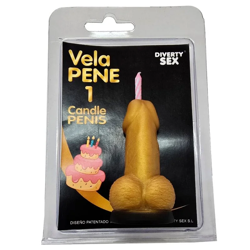 DIABLO PICANTE - PENIS CANDLE IN THE SHAPE OF THE NUMBER 1 GOLD COLOR