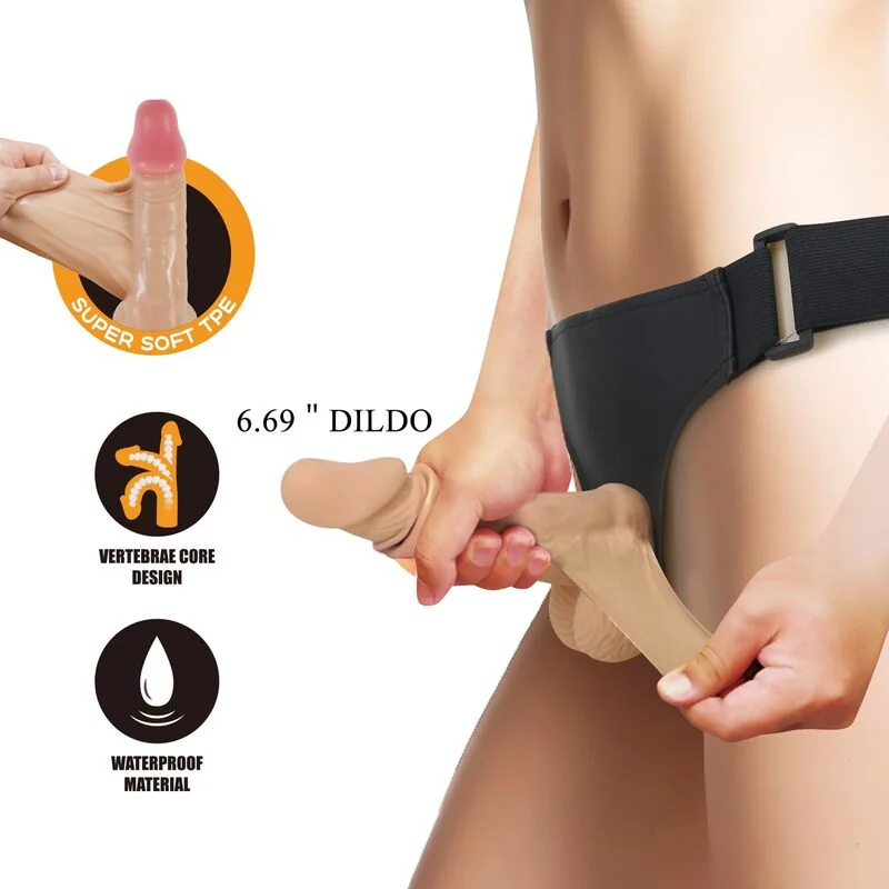 PRETTY LOVE - ZANE HARNESS WITH FLEXIBLE DILDO 17 CM Ø 4.3 CM NATURAL — 7
