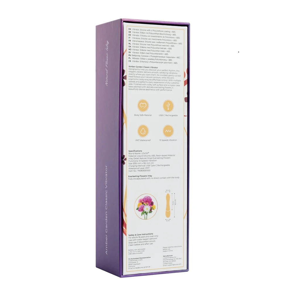 G-точка вибратор с флорална основа и извит връх, 18,2см. – Amber Garden Vibrator - Image 12